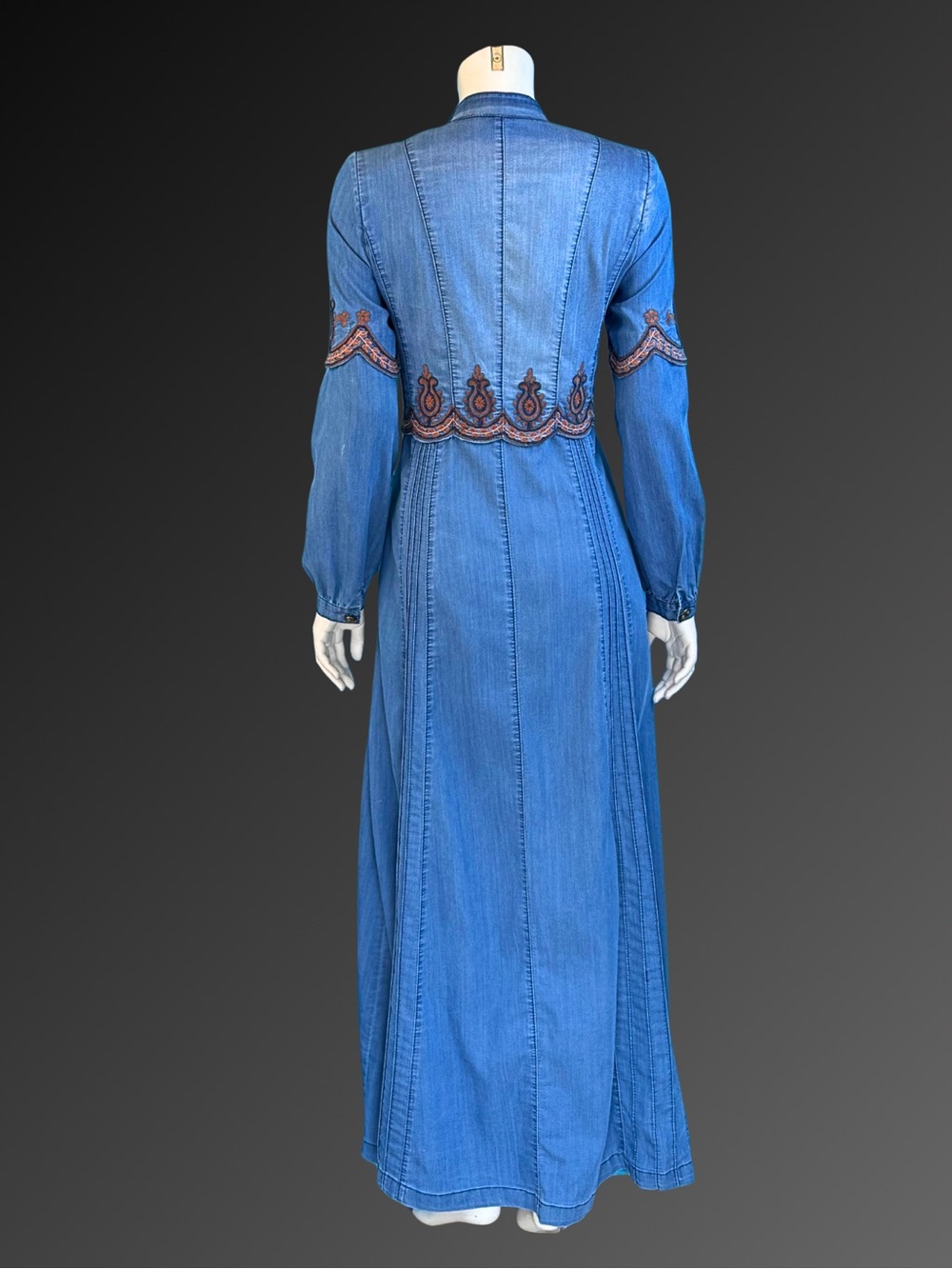 Vintage Y2K Denim Embroidered Boho Maxi Duster or Coat Dress | S M - Picture 14 of 16